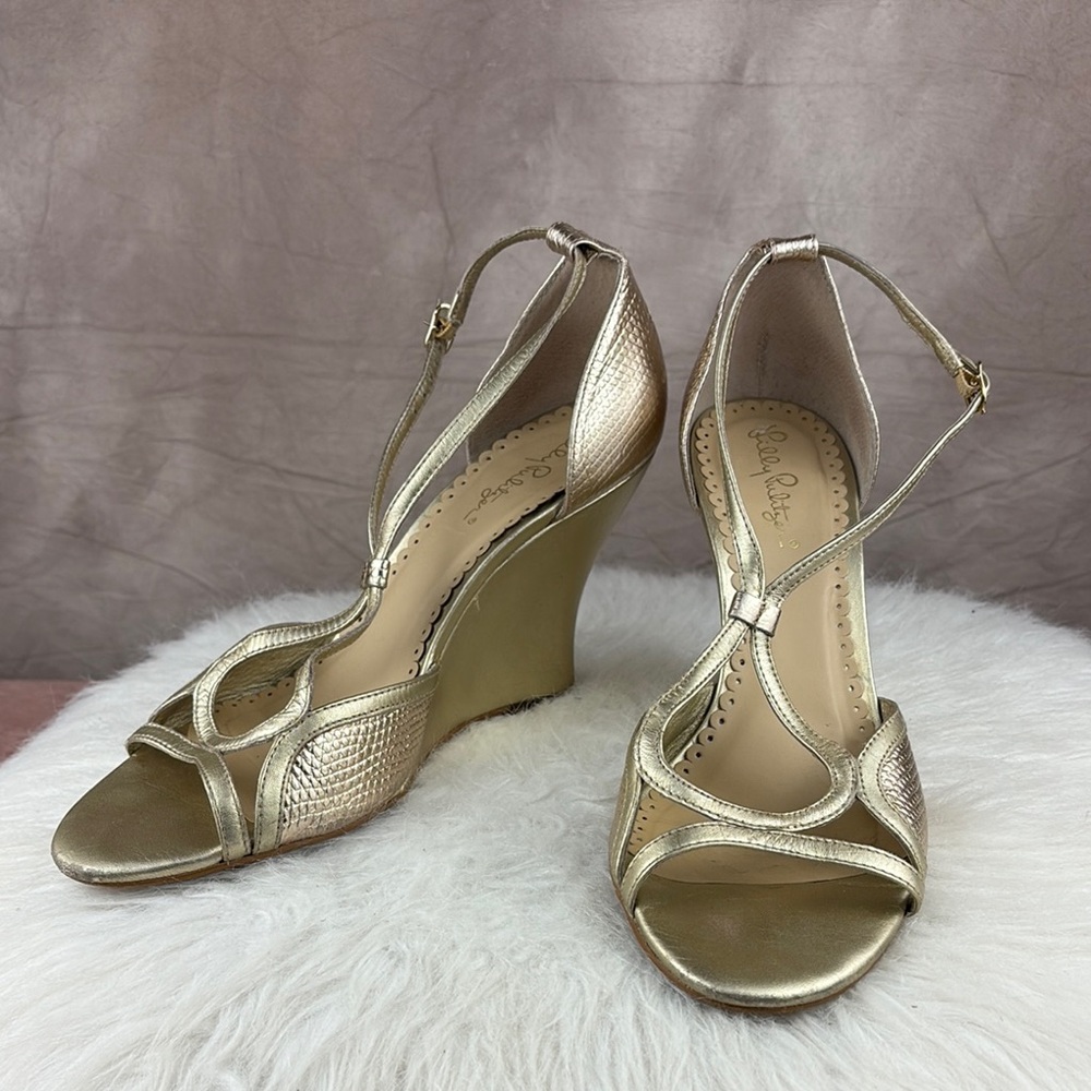 Lilly Pulitzer Gold Wedge Sandals
